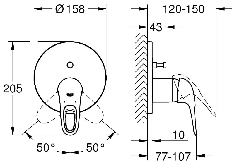 Baterie cada Grohe Eurostyle, pentru smartbox, maner loop, crom - 24049003