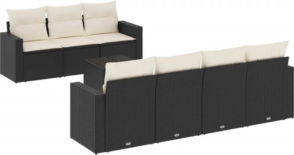 vidaXL Set mobilier de grădină cu perne, 8 piese, negru, poliratan