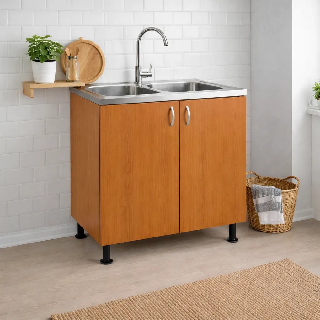 Masca Chiuveta 80x87x50 cm, 2 Usi, Cires, PAL 18 mm, Picioare Reglabile