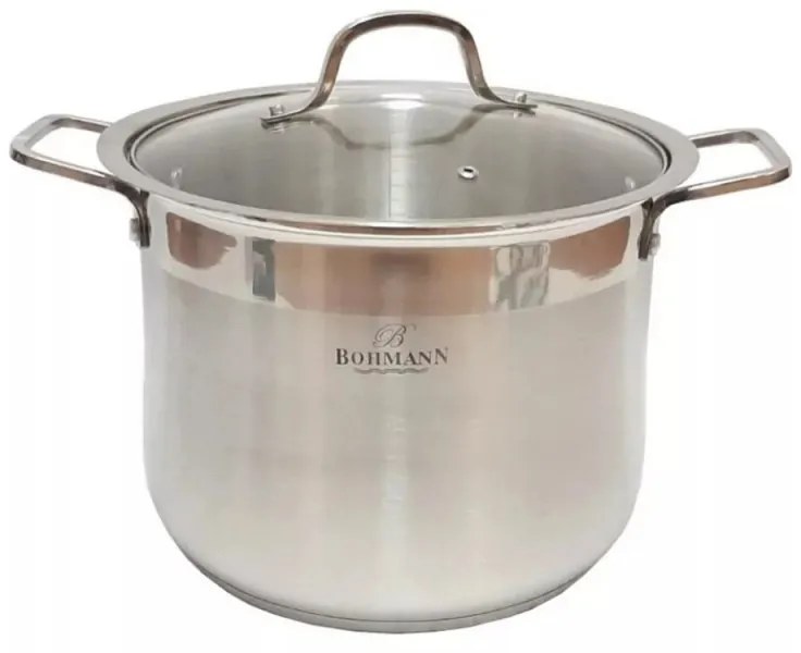 Oala cu capac sticla Bohmann BH 2621, 26 cm, 11,5 L, Inductie, Inox