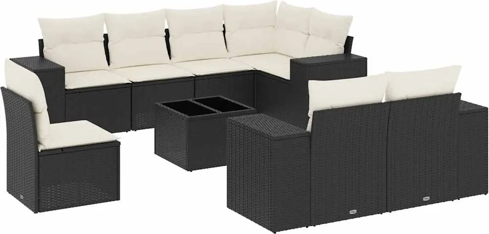 vidaXL Set mobilier de grădină cu perne, 9 piese, negru, poliratan