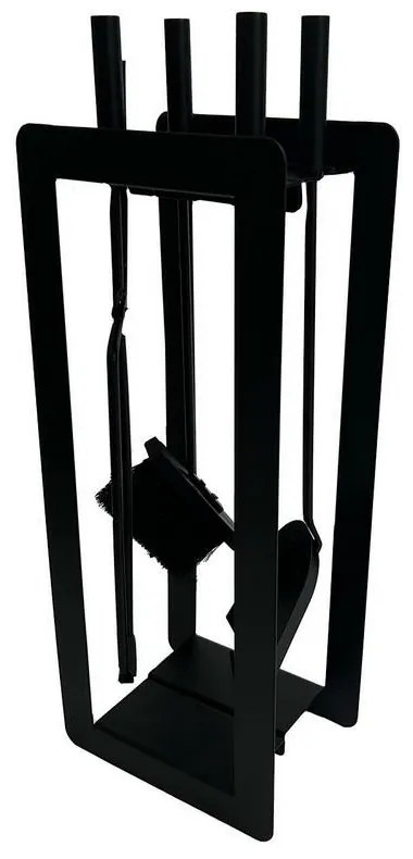 Set de unelte pentru șemineu 60 cm, 4 piese, cusuport, negru, metal