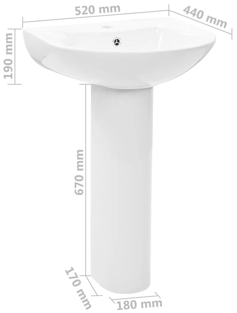 Chiuveta de baie cu piedestal, alb, 520x440x190 mm, ceramica