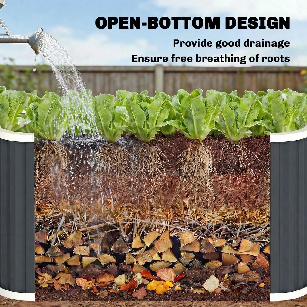 Outsunny Pat înălțat metalic 136 x 53 x 61 cm, adânc, pentru grădină, cu margini de protecție, etichete pentru plante, mănuși, fund deschis | Aosom Romania