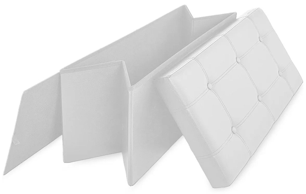 Banca 2 locuri cu spatiu depozitare 100 L Pliabil Piele ecologicaAlb 80 x 40 x 40 cm