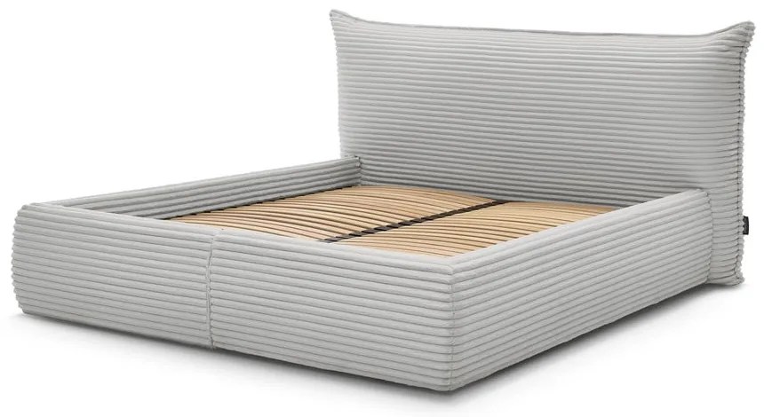 Pat matrimonial gri deschis tapițat cu spațiu de depozitare cu somieră 160x200 cm Jade – Bobochic Paris
