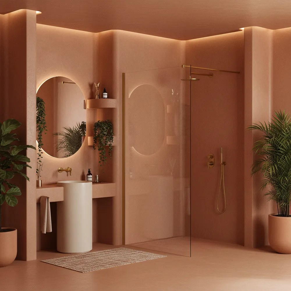 Paravan de dus Rea Flexi Transparent 110 cm auriu periat