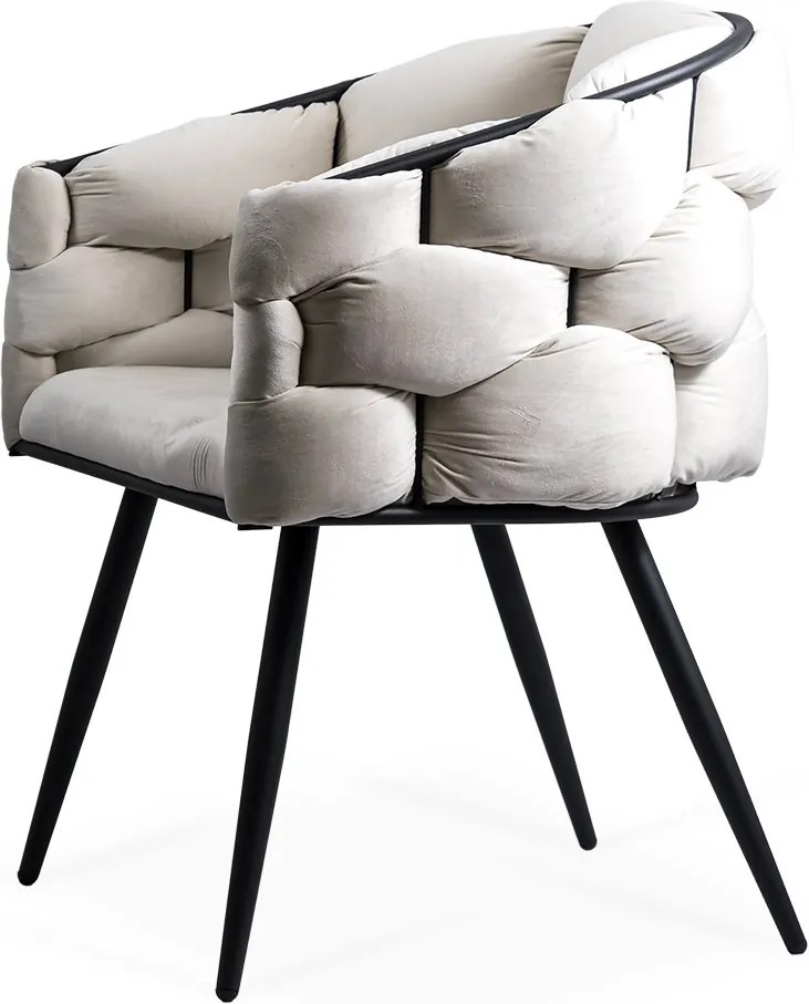 Scaune living modern din catifea cu picioare metalice negre BUC 256 crem