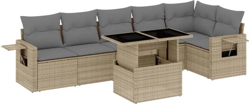 vidaXL Set canapele de grădină, 7 piese, cu perne, bej, poliratan