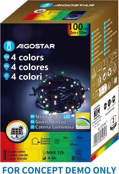 Aigostar - Instalație LED solară pentru Crăciun 500xLED/8 funcții 52m IP65 multicolor 1200 mAh