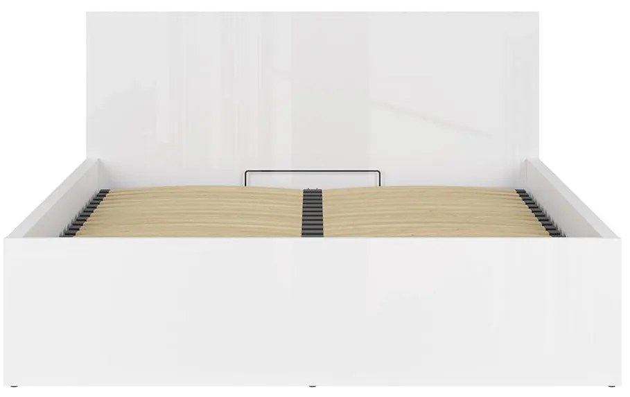 Pat matrimonial 160 cm Tetrix 11 (alb lucios) (cu somieră) (cu sp. depozitare). Promo -35%. 1098491