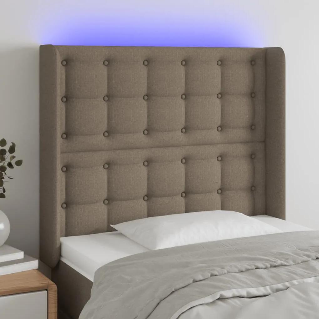3124476 vidaXL Tăblie de pat cu LED, gri taupe, 103x16x118/128 cm, textil