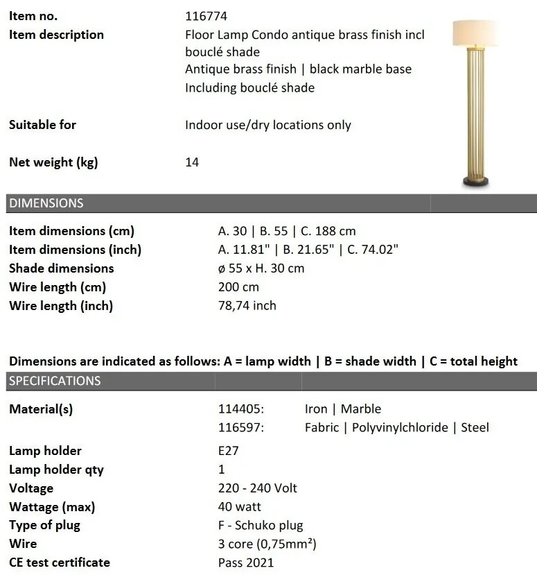 Lampadar, Lampa de podea design LUX Condo boucle crem