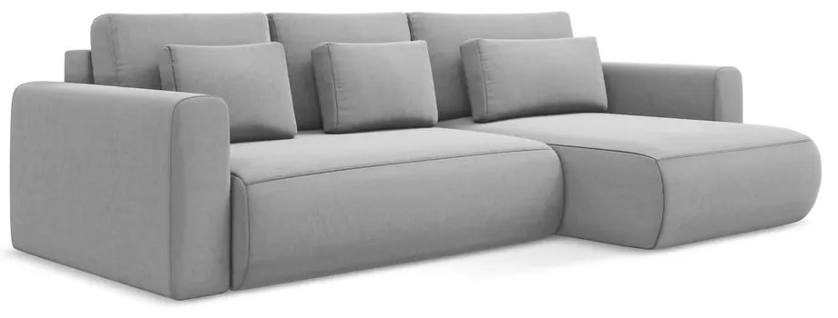 Colțar gri deschis extensibil/cu spațiu de depozitare cu tapițerie din catifea (cu colț pe partea dreaptă/cu șezlong) Kapua – Makamii