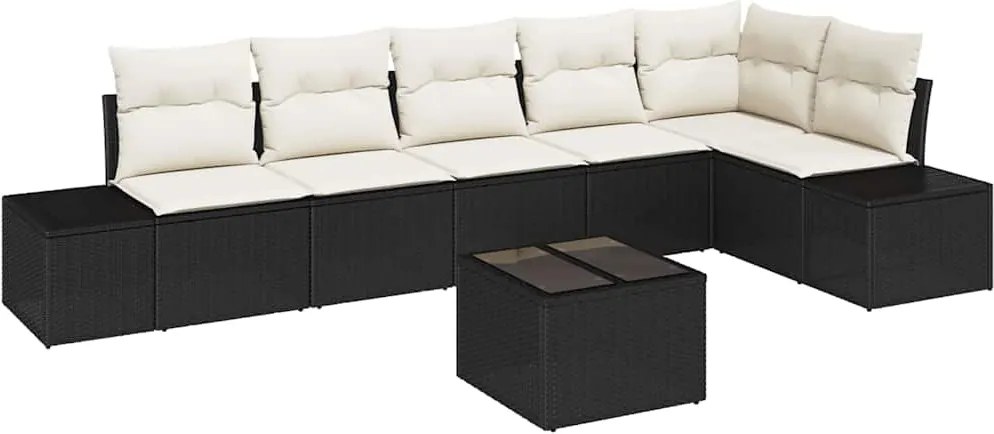 vidaXL Set de canapele pentru grădină 7 pcs Negru și Crem poliratan