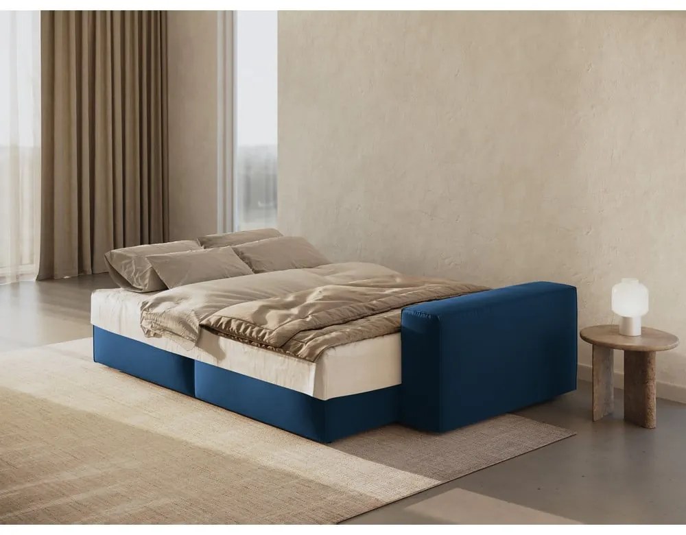 Canapea albastru-închis extensibilă/cu spațiu de depozitare cu tapițerie din catifea 247 cm Jodie – Micadoni