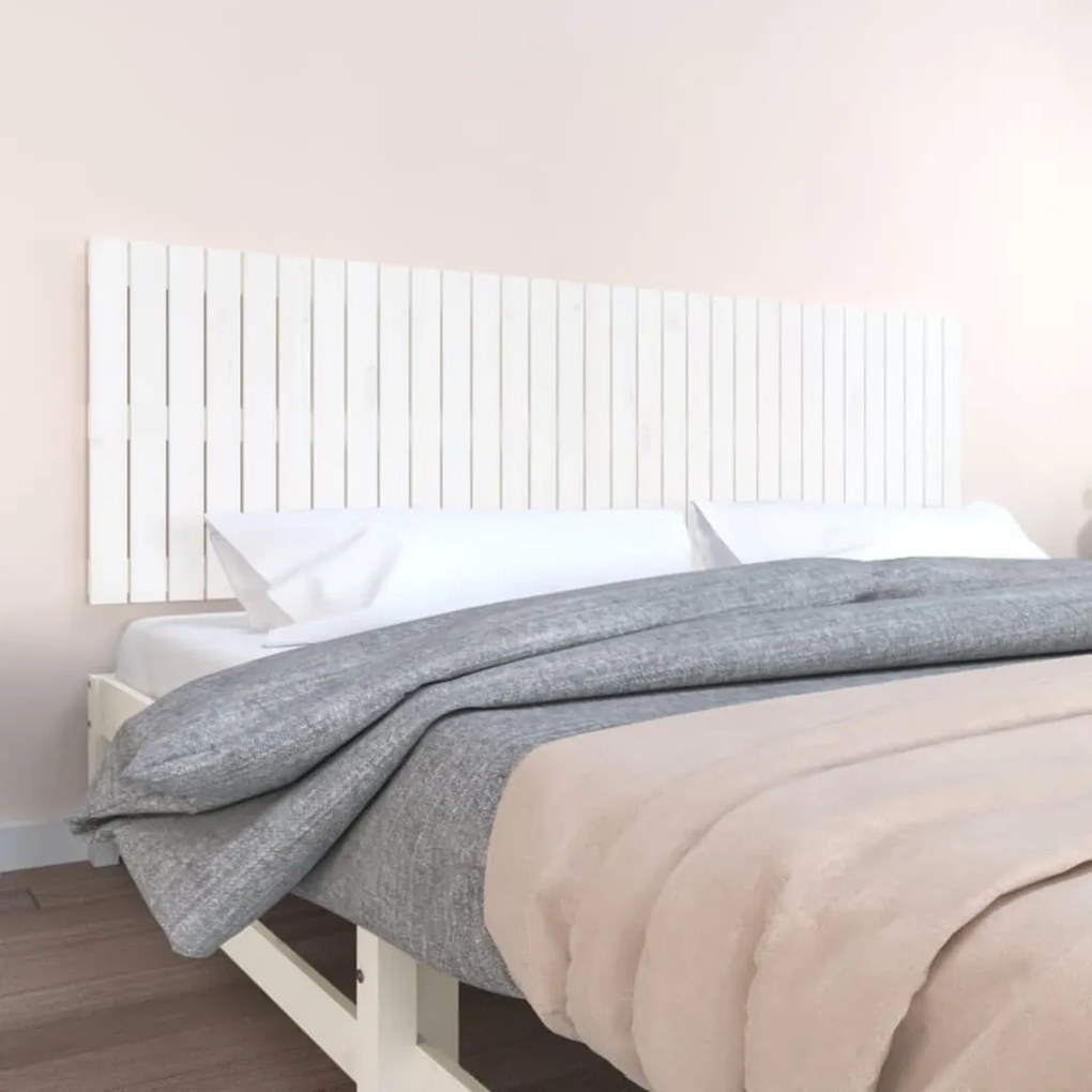 824829 vidaXL Tăblie de pat pentru perete, alb, 204x3x60 cm, lemn masiv pin