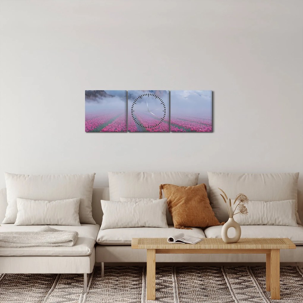 Tablou - Peisaj cu câmpuri de lalele (cu ceas) (90x30 cm)