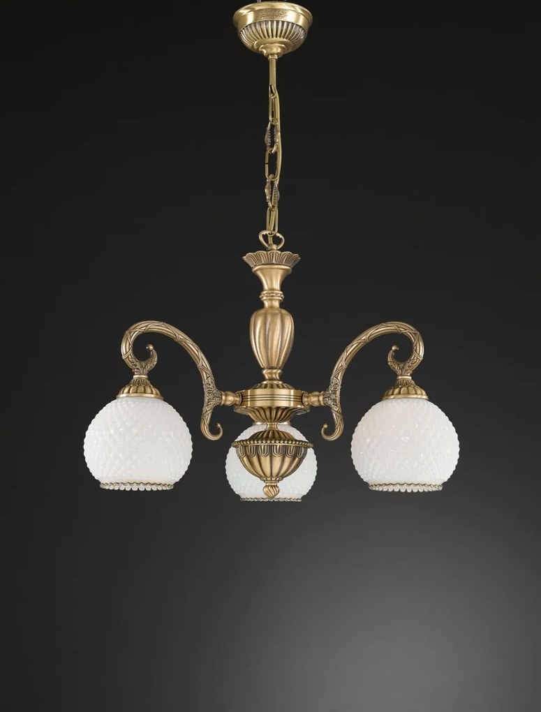Candelabru cu 3 brate clasic design italian din alama, sticla 8400 RA-L. 8400/3