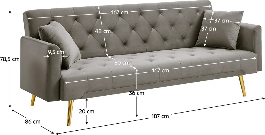Canapea extensibilă, gri-maroniu Taupe/gold crom-auriu, ALISIA