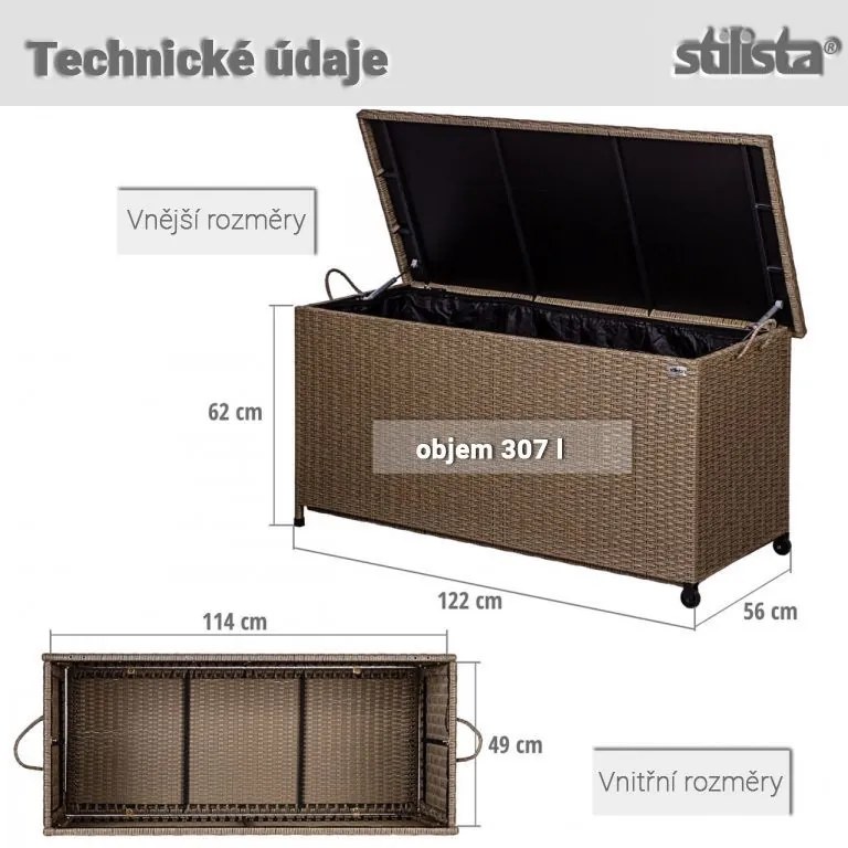 Cutie de depozitare de grădină STILISTA 122x62x56cm - Gri