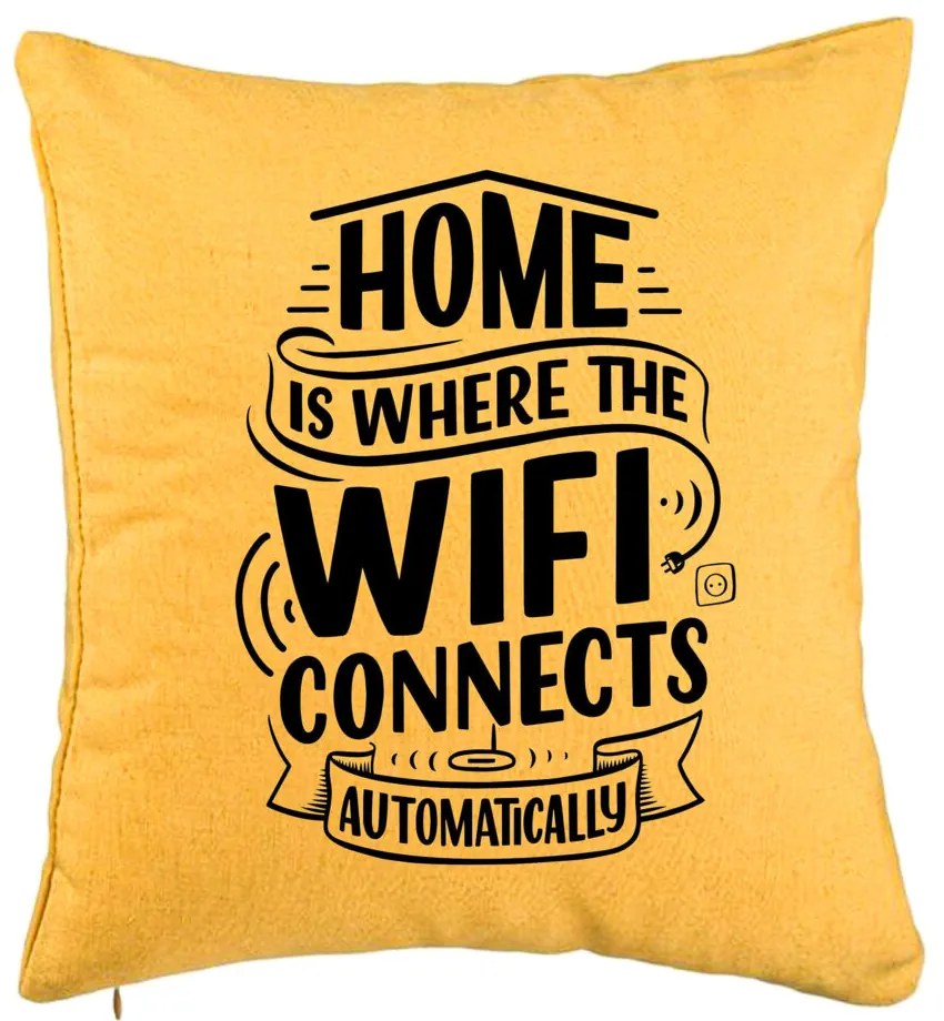 Perna Decorativa, Model Home is Where WIFI Connects Automatically, 40x40 cm, Galben, Husa Detasabila, Burduf