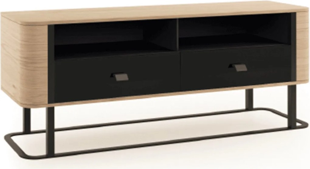 Comodă TV lemn masiv natur Galen II Negru-, 150,8 × 40,2 × 59,6 cm