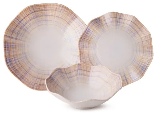 Set de masă din porțelan, 24 piese, portocaliu/albastru