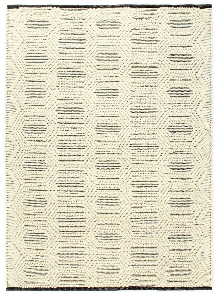 vidaXL Covor lână țesut manual, alb/negru, 80 x 150 cm