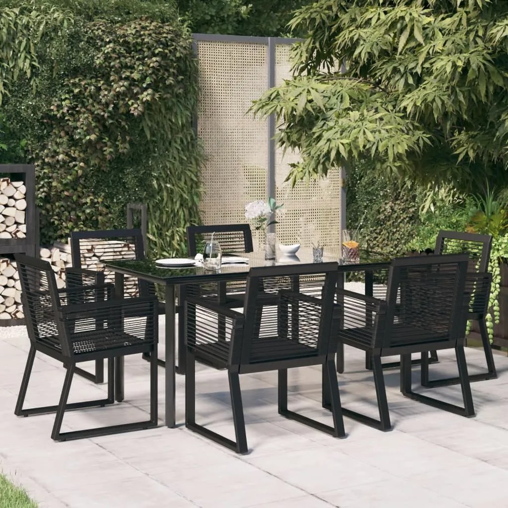 Set mobilier de gradina, 7 piese, negru, ratan PVC