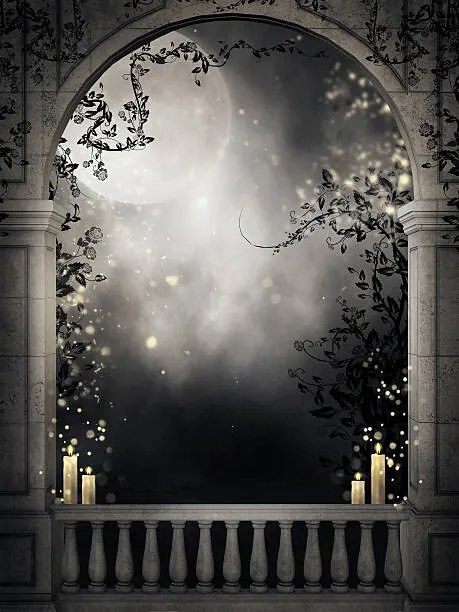 Ilustrație Fantasy balcony with candles, FairytaleDesign