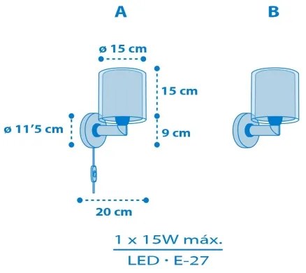 Dalber 40679 - Lampă de perete pentru copii WORLD, 1xE27/15W/230V, albastră