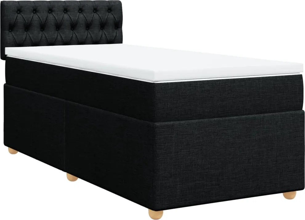 vidaXL Pat box spring cu saltea, negru, 90x190 cm, textil