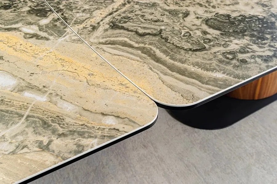 Masa extensibila ceramica bej taupe, furnir lemn de nuc ELEMENTS 180-260cm