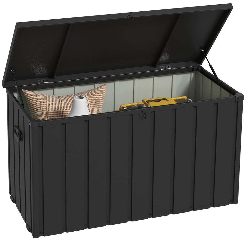 Outsunny Cutie de Depozitare pentru Exterior 450L cu Roți, Organizator din Oțel, Maro | Aosom Romania