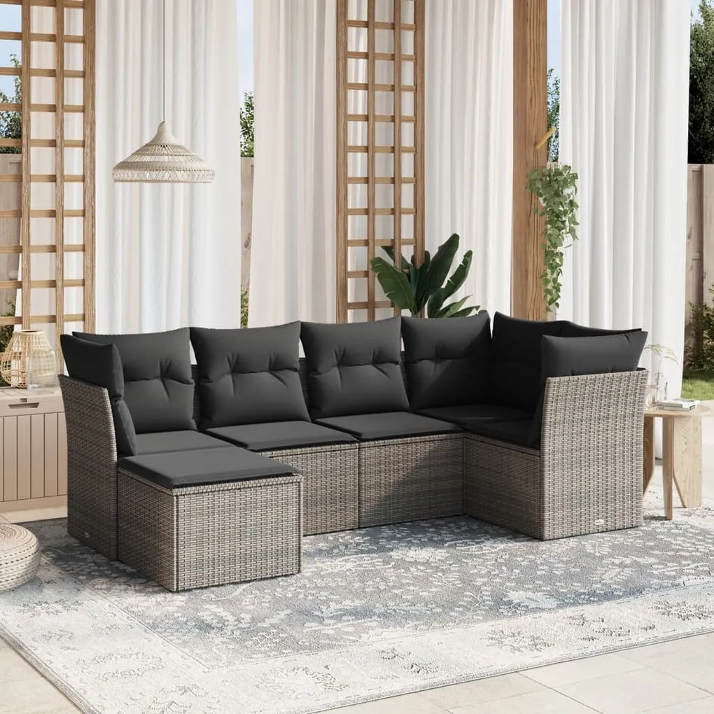 vidaXL Set mobilier grădină cu perne, 6 piese, gri, poliratan
