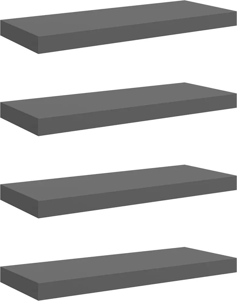 vidaXL Rafturi de perete, 4 buc., gri extralucios, 60x23,5x3,8 cm, MDF