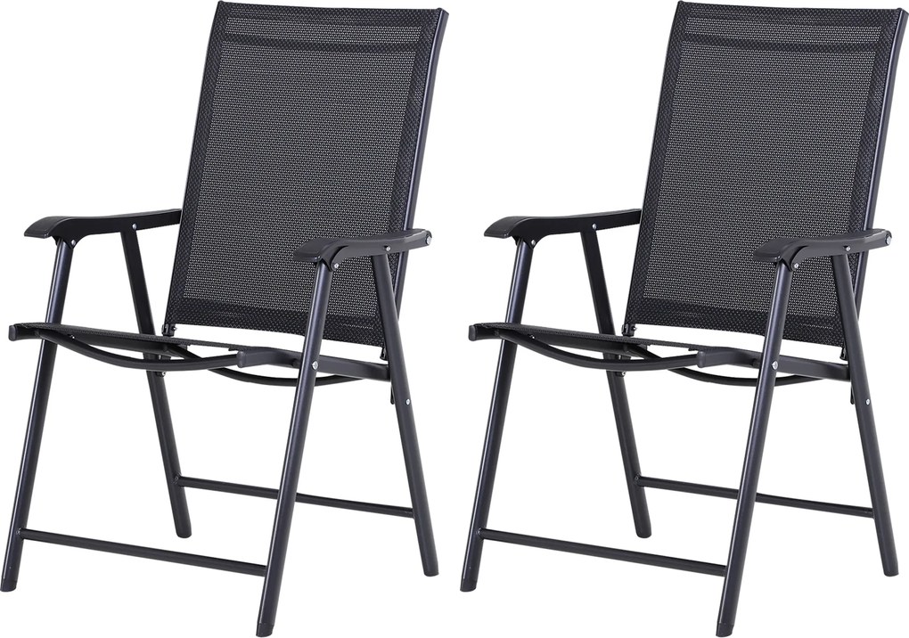 Outsunny Set 2 Scaune de Grădină Pliabile cu Brațe, Scaune pentru Prânz de Exterior din Metal și Texteline, pentru Terasă, Balcon, Curte, Interior și Exterior, 58x64x94cm, Negru | Aosom Romania