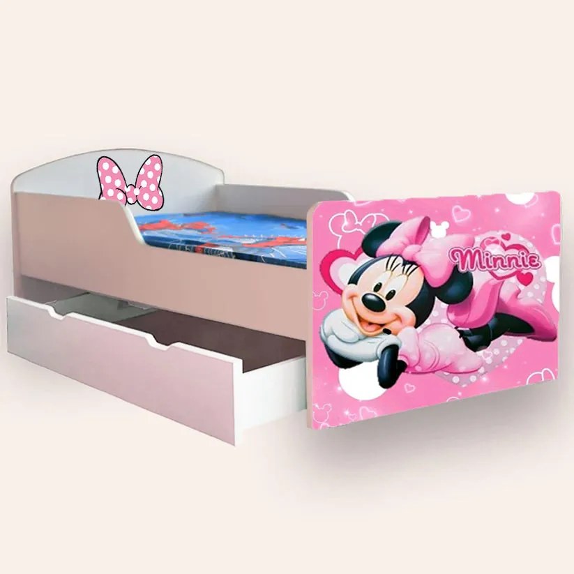 Patut Fetite Minnie Mouse Mic 2-8 Ani Pentru Saltele 140x70 Cu Sertar Cu Saltea Inclusa Cmg43817559032065