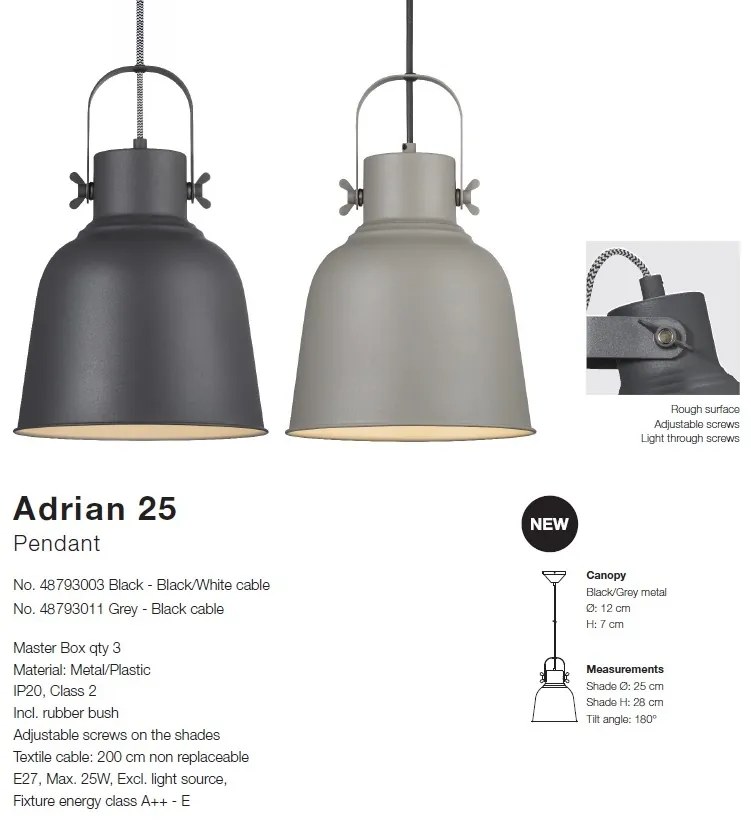 Pendul industrial design nordic ADRIAN 25, negru 48793003 NL
