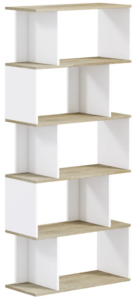 HOMCOM Bibliotecă stil scandinav mobilier de depozitare 5 rafturi anti-răsturnare Încărcare 25 kg aspect lemn &amp; Alb | Aosom Romania
