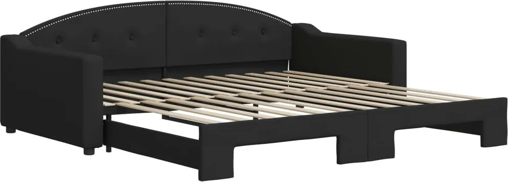vidaXL Pat de zi cu extensie, negru, 100x200 cm, textil