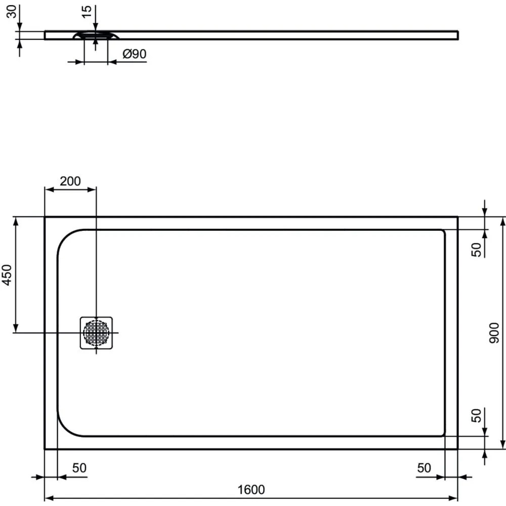 Cadita dus compozit 160x90 cm Ideal Standard Ultra Flat S, alb Alb, 1600x900 mm