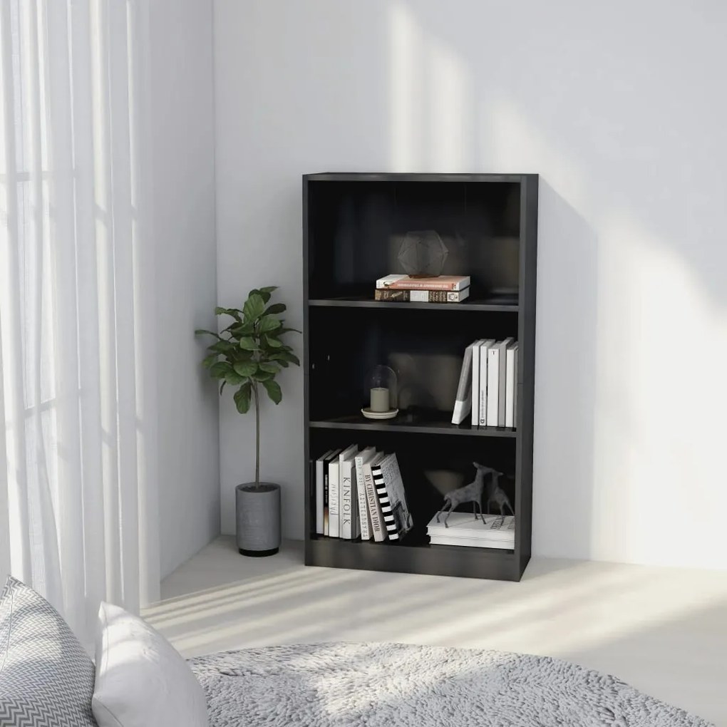 800872 vidaXL Bibliotecă 3 rafturi gri extralucios 60x24x109 cm lemn compozit