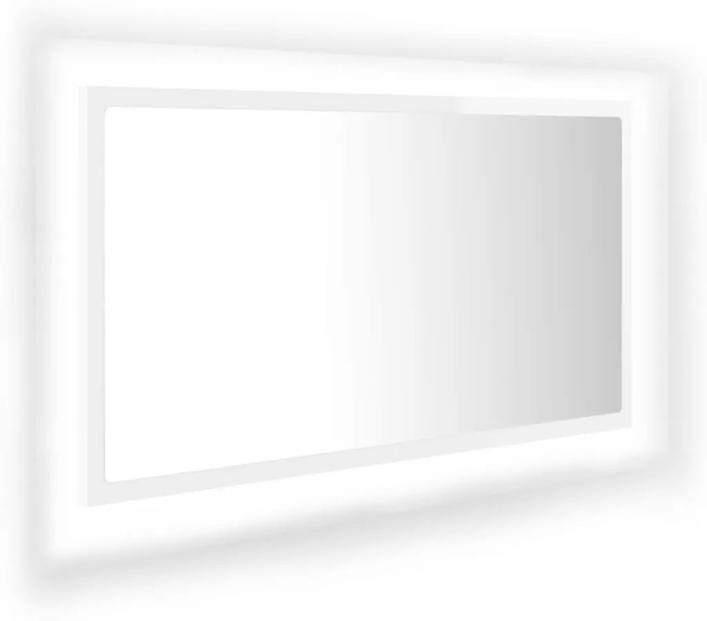804929 vidaXL Oglindă de baie cu LED, alb extralucios, 80x8,5x37 cm, acril