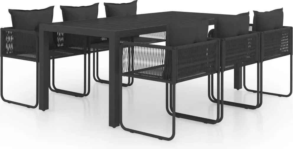 vidaXL Set mobilier masă de grădină, 7 piese, negru, ratan PVC