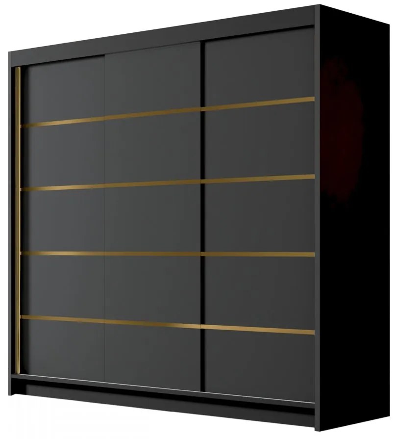 Dulap de haine cu uși culisante Fozzurt VII 200 (Negru + auriu) . Promo -16%. 1105708