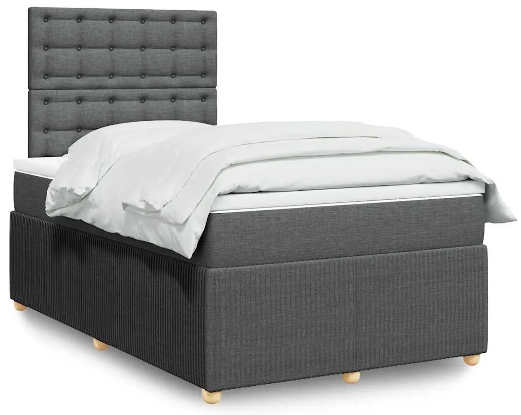 vidaXL Pat box spring cu saltea, gri închis, 120x200 cm, textil