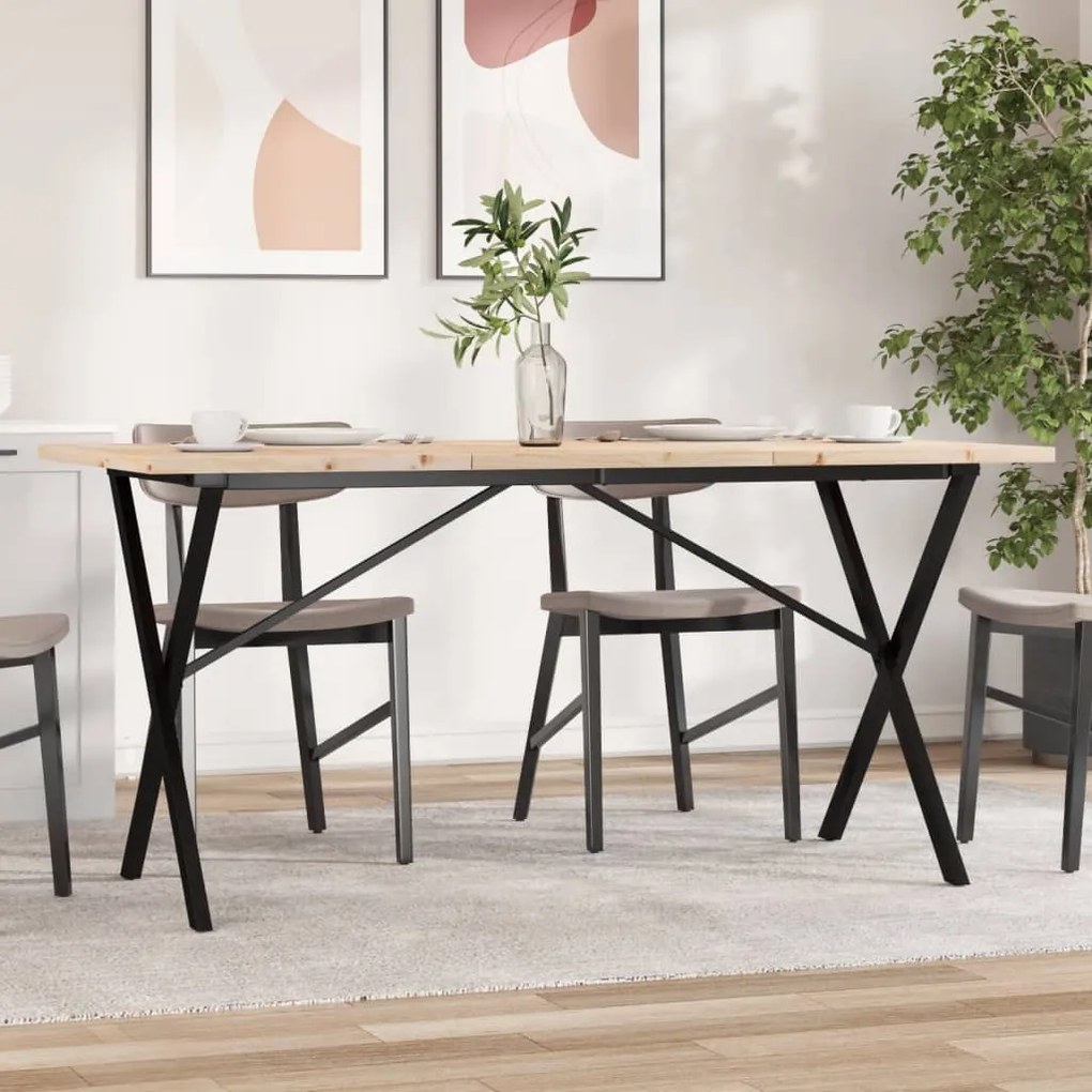 vidaXL Masă bucătărie, cadru X, 140x80x75,5 cm lemn masiv pin și Oţel