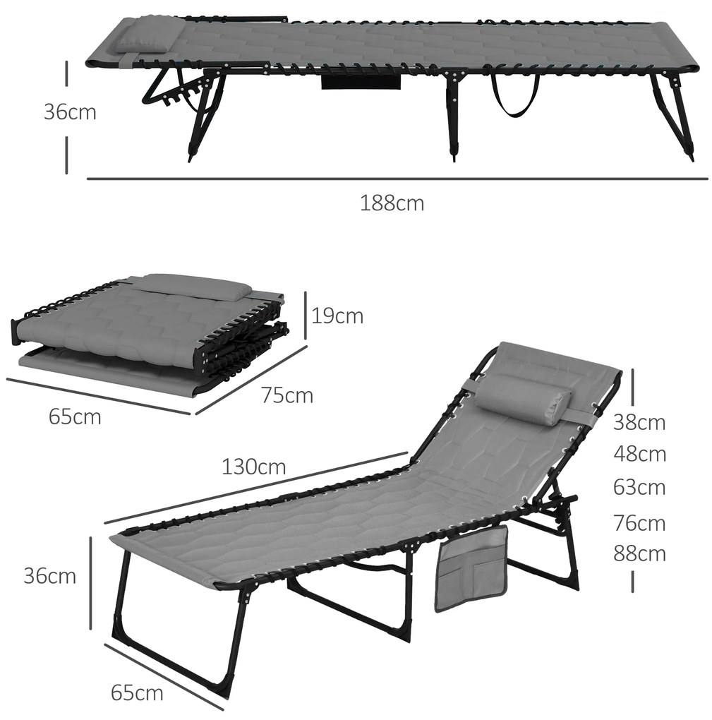 Outsunny Sezlonguri Pliabile, Set cu 5 Poziții de Inclinare, Scaune Relaxare Exterior cu Sezut Capitonat, Confort Superior | Aosom Romania